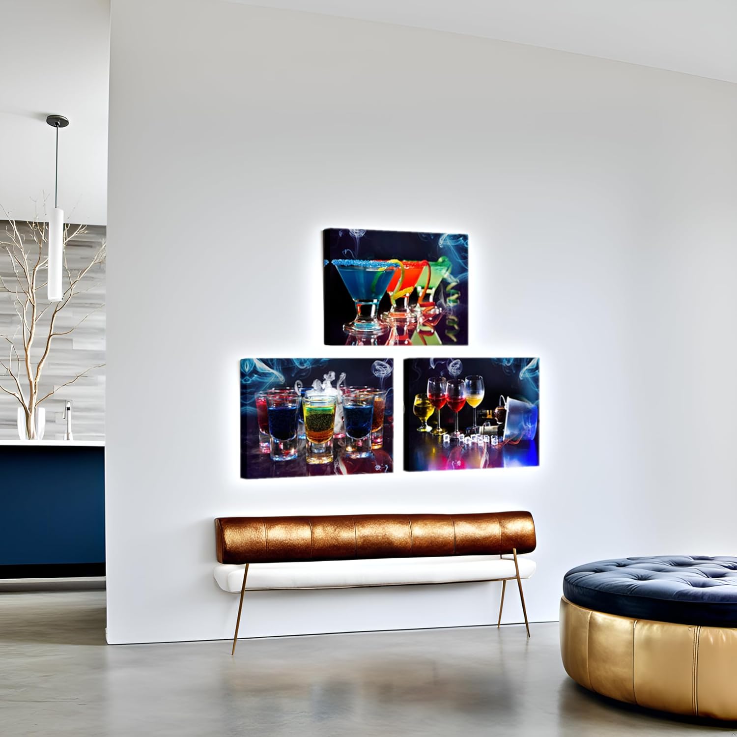 LevvArts 3 Piece Cocktail Canvas Wall Art Colorful Cocktails Pictures Posters Painting Print for Kitchen Dining Room Decor Still Life Artwork Modern Home Restaurant Bar Decoration (Medium)