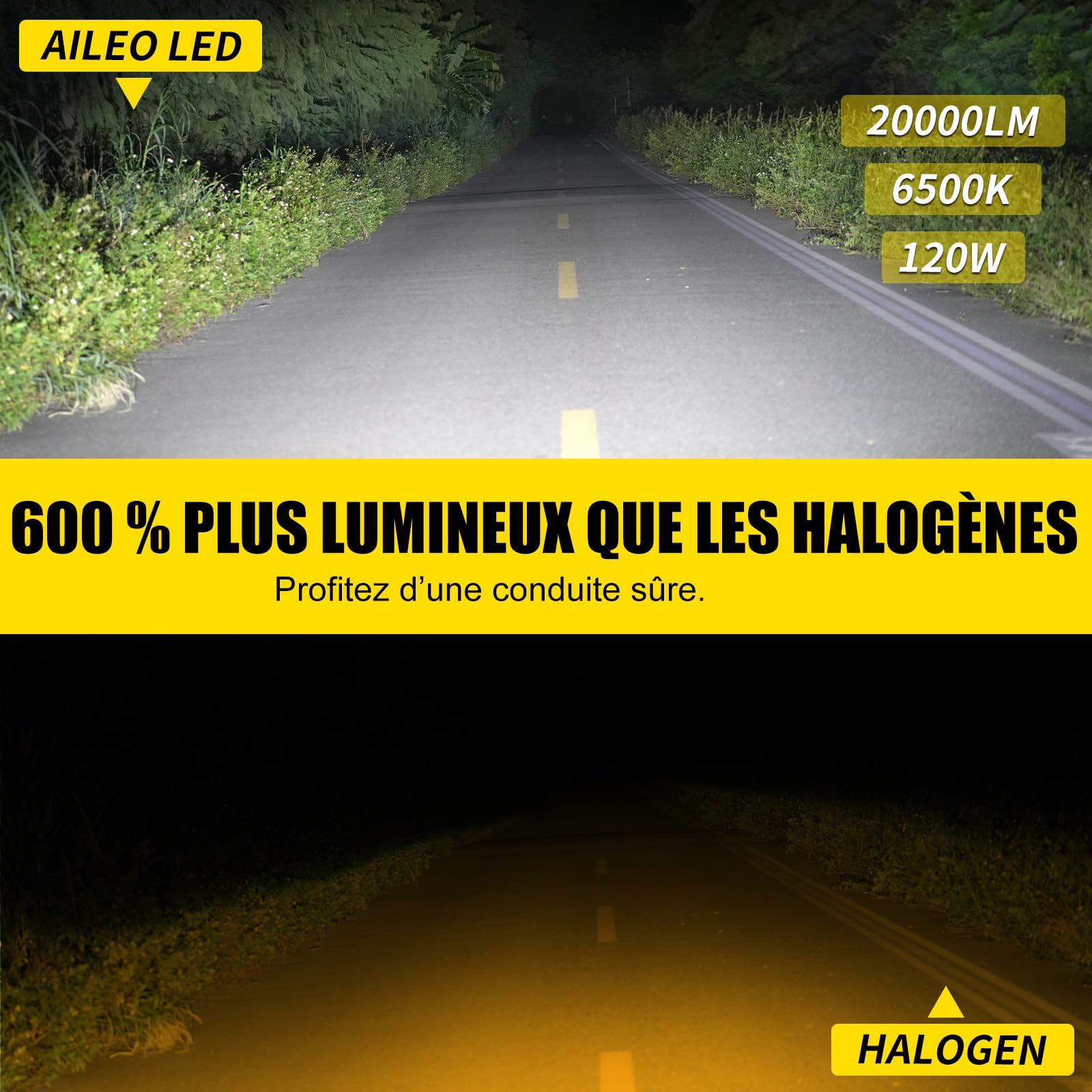 H7 Ampoule LED phare avant de Voiture, 240W 20000LM 6500K xenon blanc, +800% Plus Lumineux, Ultra Puissante, anti erreur, Homologué pour Véhicules route, Refroidissement Avancé(2 Lampe)