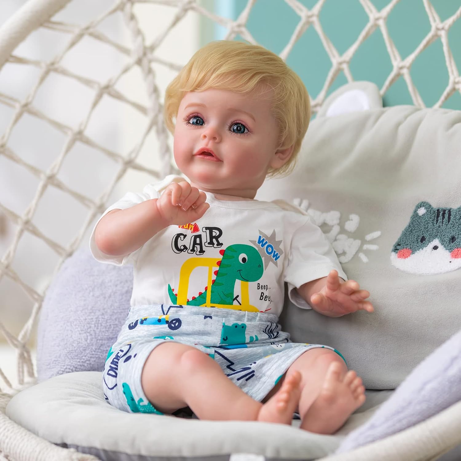 Lifelike Reborn Baby Dolls 24Inch Reborn Toddler Boy Looking Real Realistic Silicone Babies Doll with Blue Eyes Blonde Hair Soft Body Weighted Doll Handmade Gifts Toys for Girls