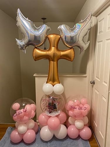 Miniatura 4 de Globos de cruz de oro rojo de 44 pulgadas, globos de aluminio de paloma brillante láser para Navidad, primera comunión, bautismo, fiesta,