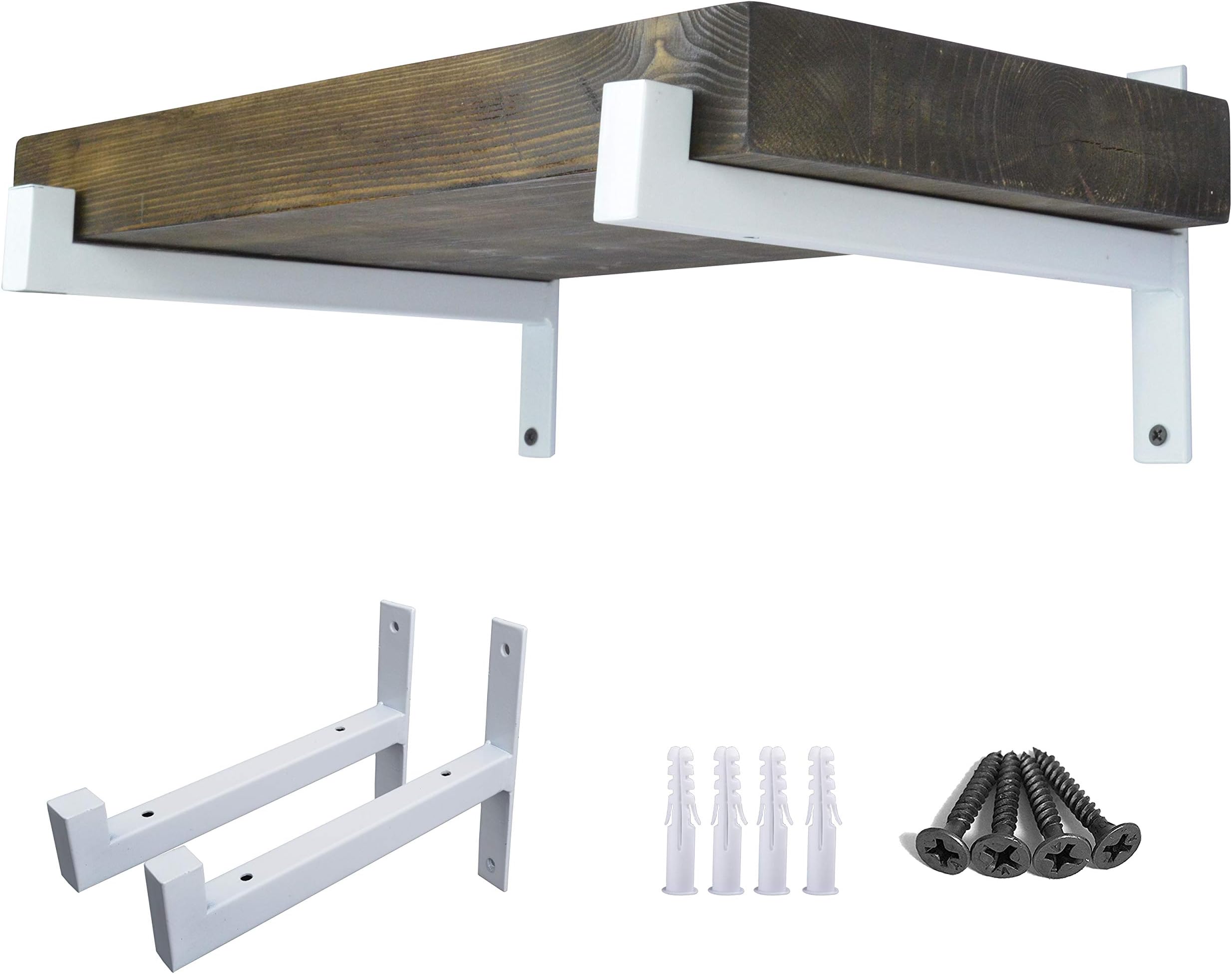 OVOV 2 Pcs Metal Shelf Brackets Heavy Duty Industrial Wall Mounted Floating Shelf Brackets (White) 12"