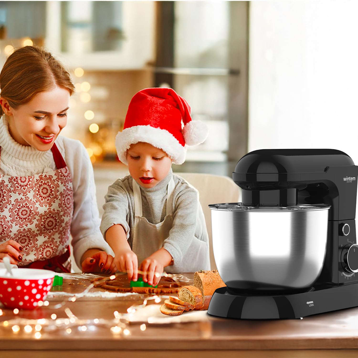 Avilia Impastatrice Planetaria con Ciotola in Acciaio 5L Nero 1500W - 10 Velocità Regolabili - Classe di Protezione II - Include Gangio ad Uncino, Frusta e Battitore - Funzionamento Silenzioso