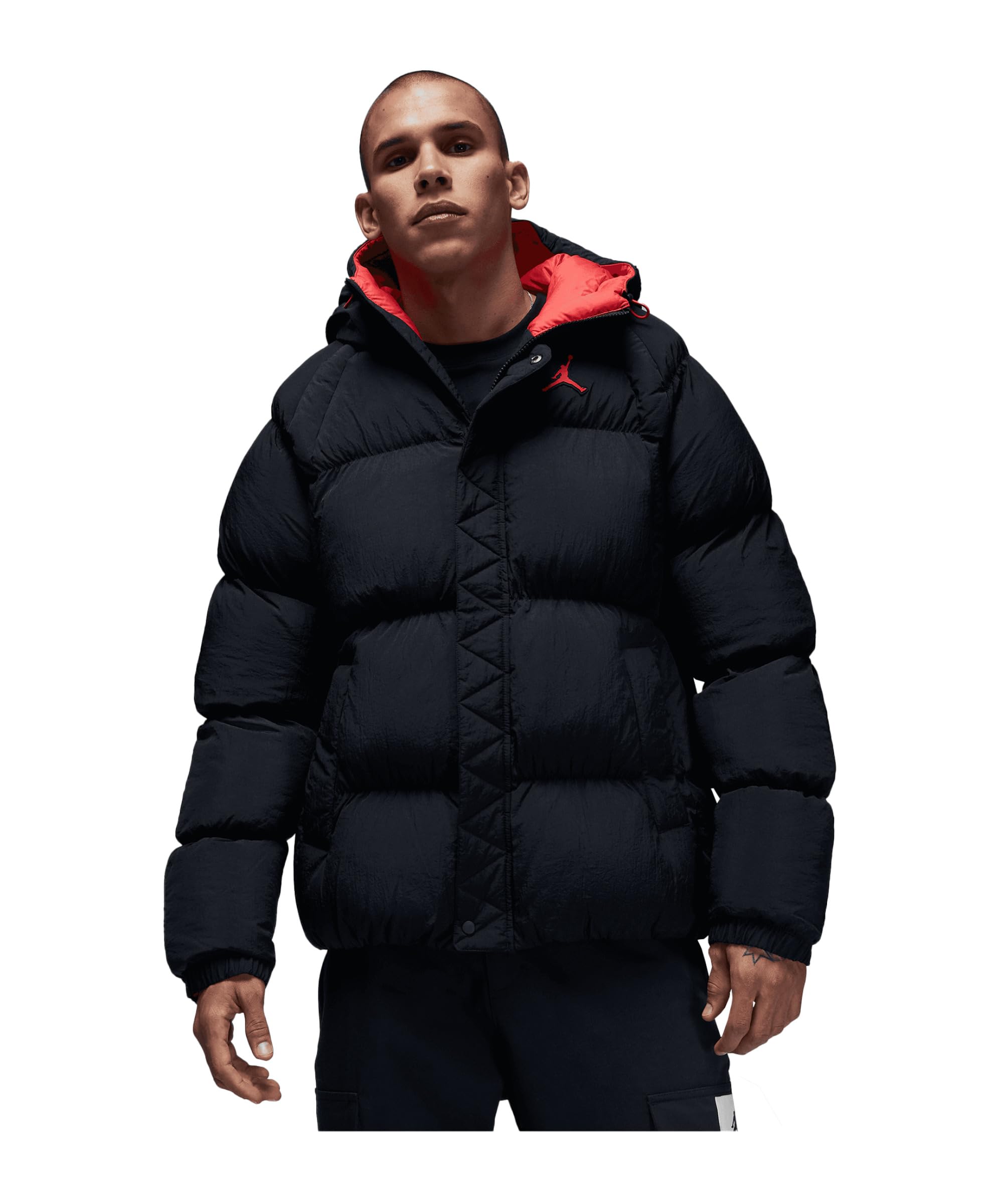 NIKE Men's Essential Jacket, Black/Fire Red/Fire Red, L UK