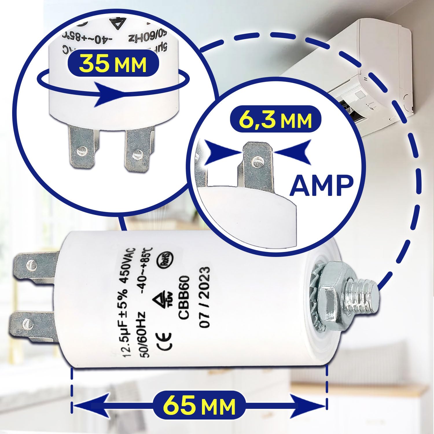 Condensatore di Avviamento CBB60 12,5µf 450V 50/60Hz -25 a +85 °C MONTERAL
