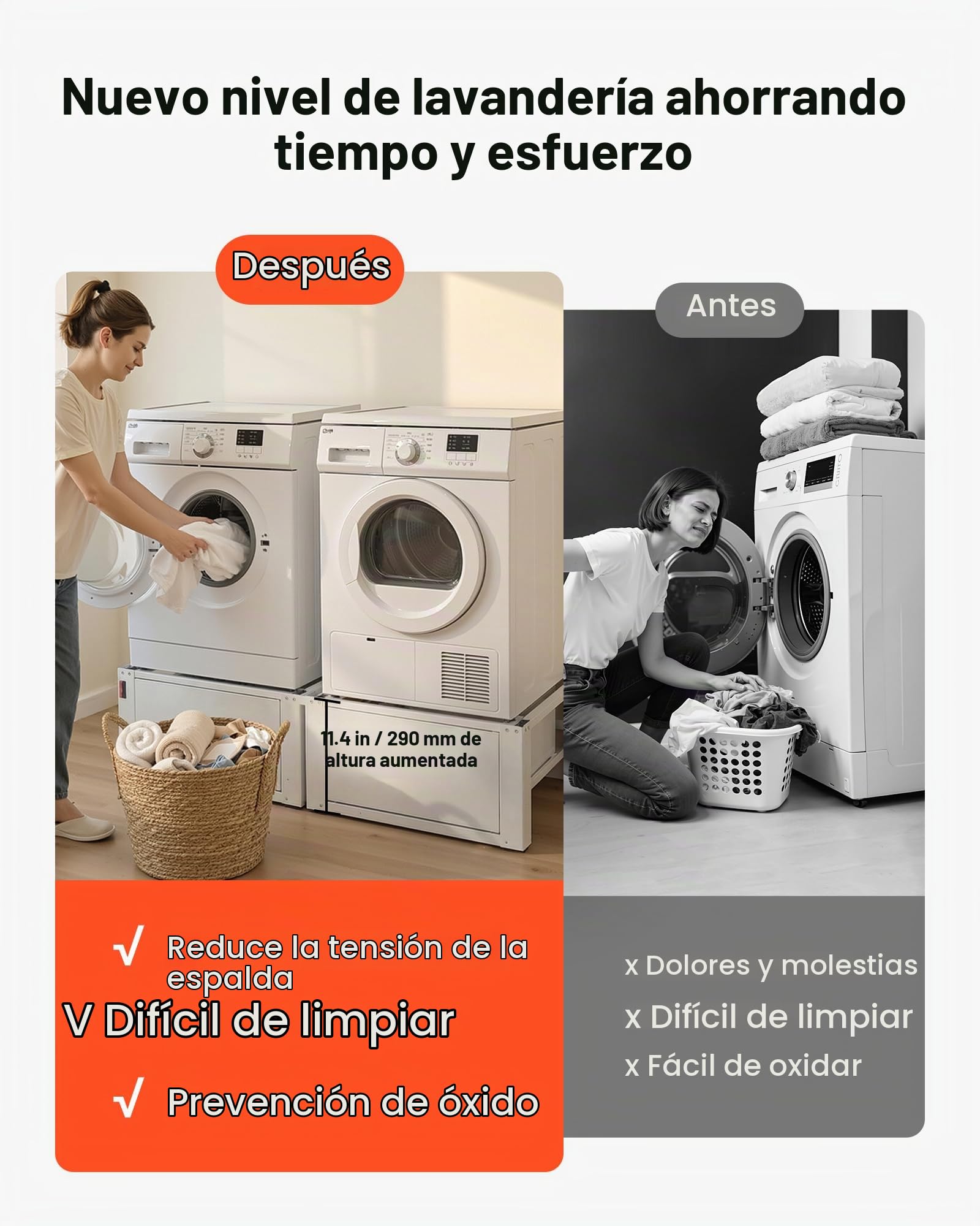 VEVOR Soporte para Lavadora Alto de 310 mm, Base de Lavadora de Acero Resistente, Capacidad de Carga de 150 kg, Pedestal Universal para Secadora con Cajón, Patas Antideslizantes, 2 Piezas, Blanco