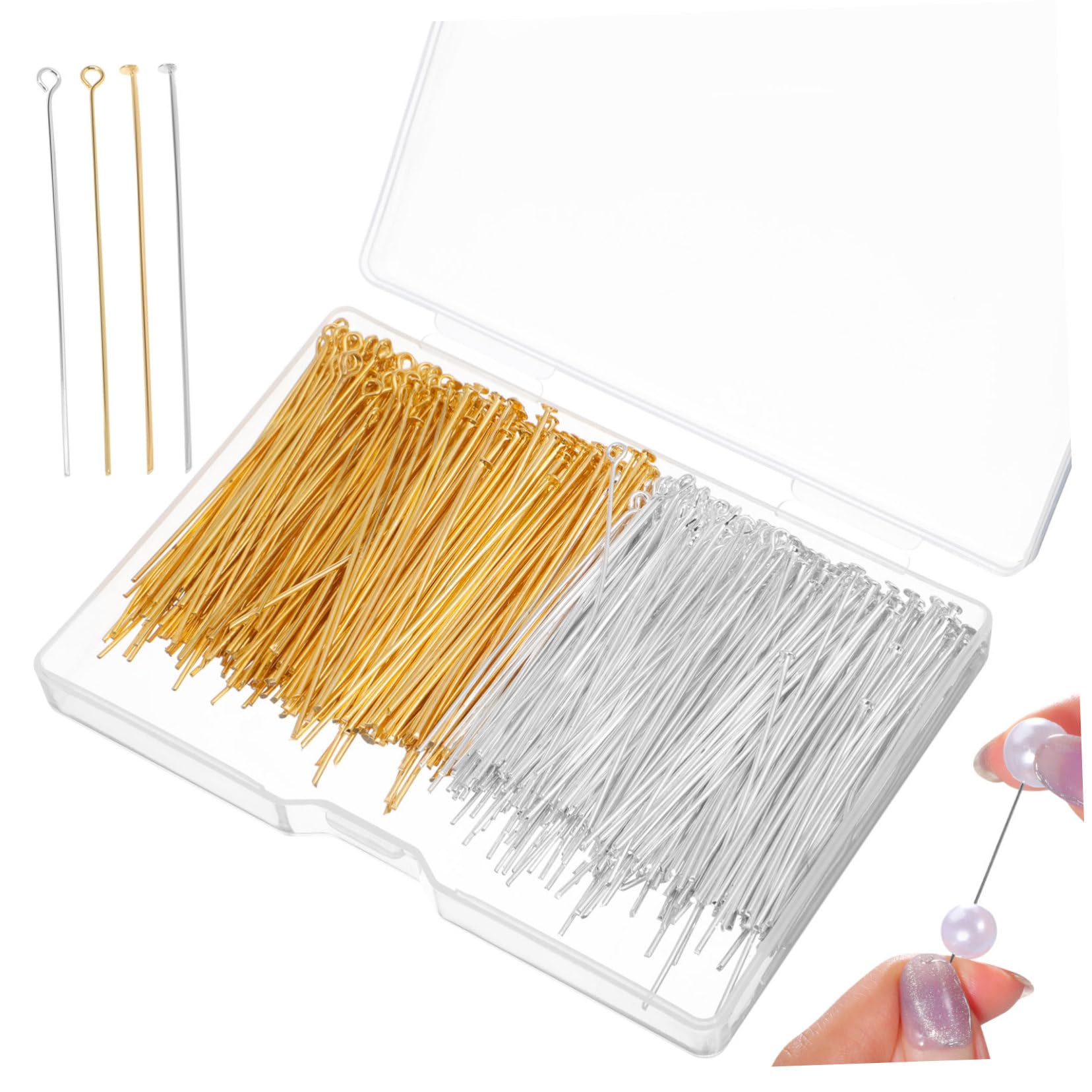 Beatifufu Metal Jewelry Making Pins 800pcs Flat Head Eye Pins Organized Box Professional Jewelry Supplies