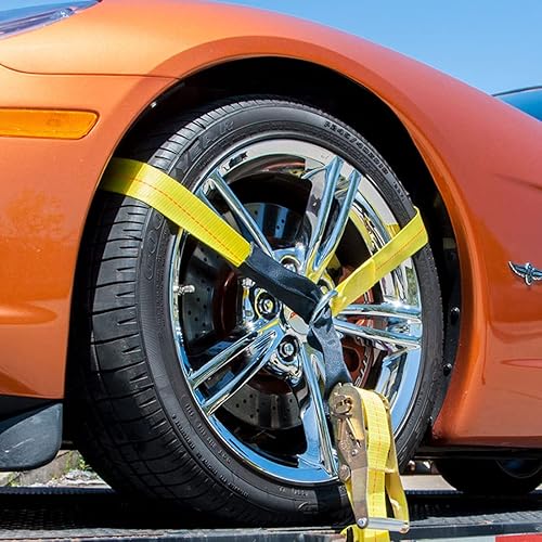 Miniatura 7 de VULCAN Correas para automóvil, ganchos trenzados, estilo lazo, 2 x 96 pulgadas, paquete de 4 unidades, amarillo clásico, carga de trabajo segura de