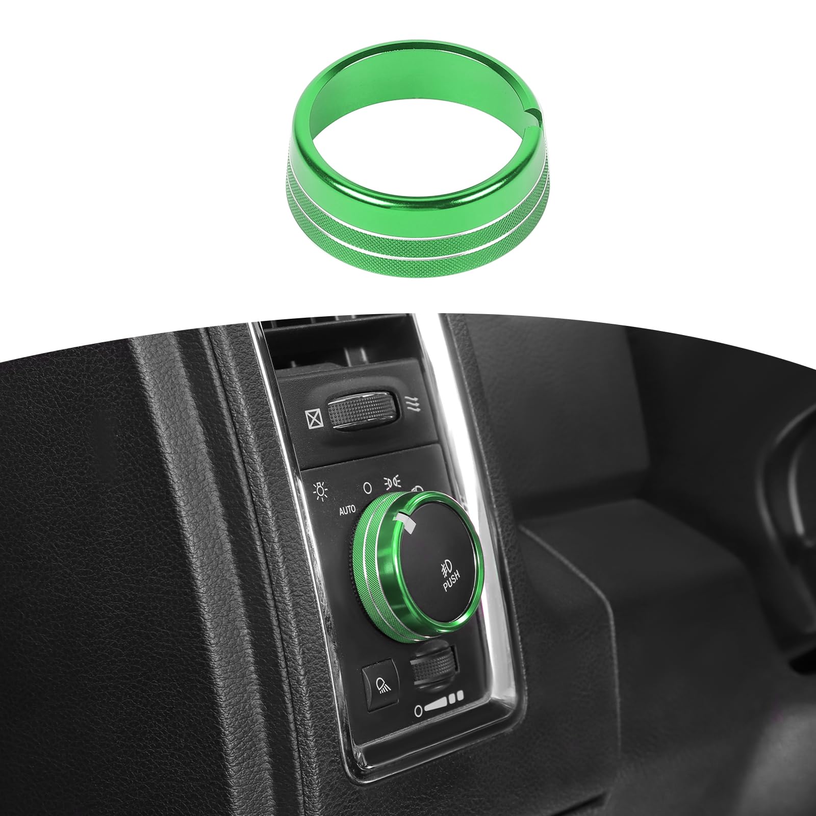 RT-TCZ for RAM Headlight Switch Knob Cover Trim Ring Fit for RAM 2010-2017 Green Interior Accessories 1pcs