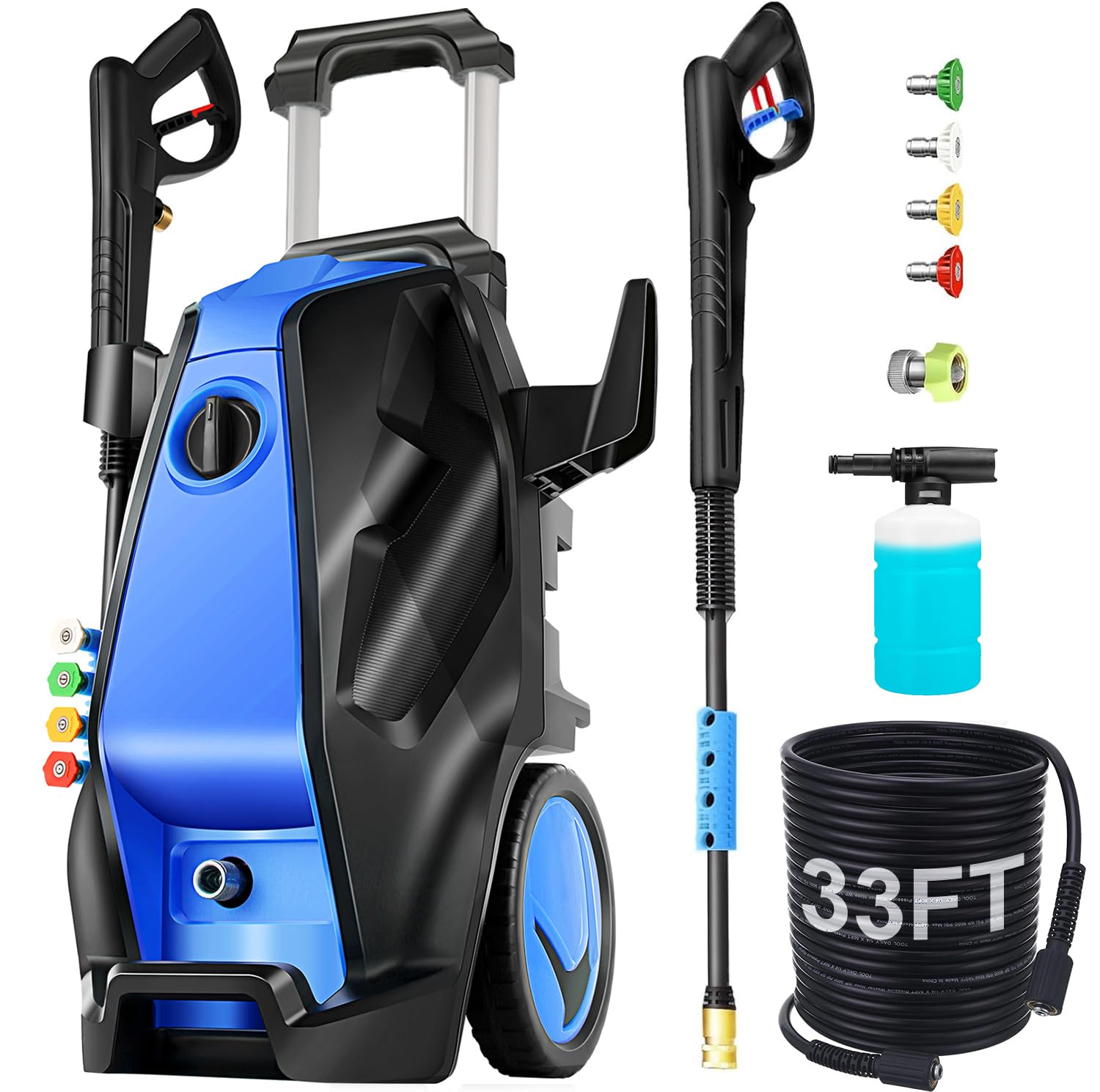 5000psi electric pressure washer with 33ft hose 4.0gpm power washers electric powered professional high pressure cleaner machine, foam cannon, 4 tips, powerwashers for home cars, blue