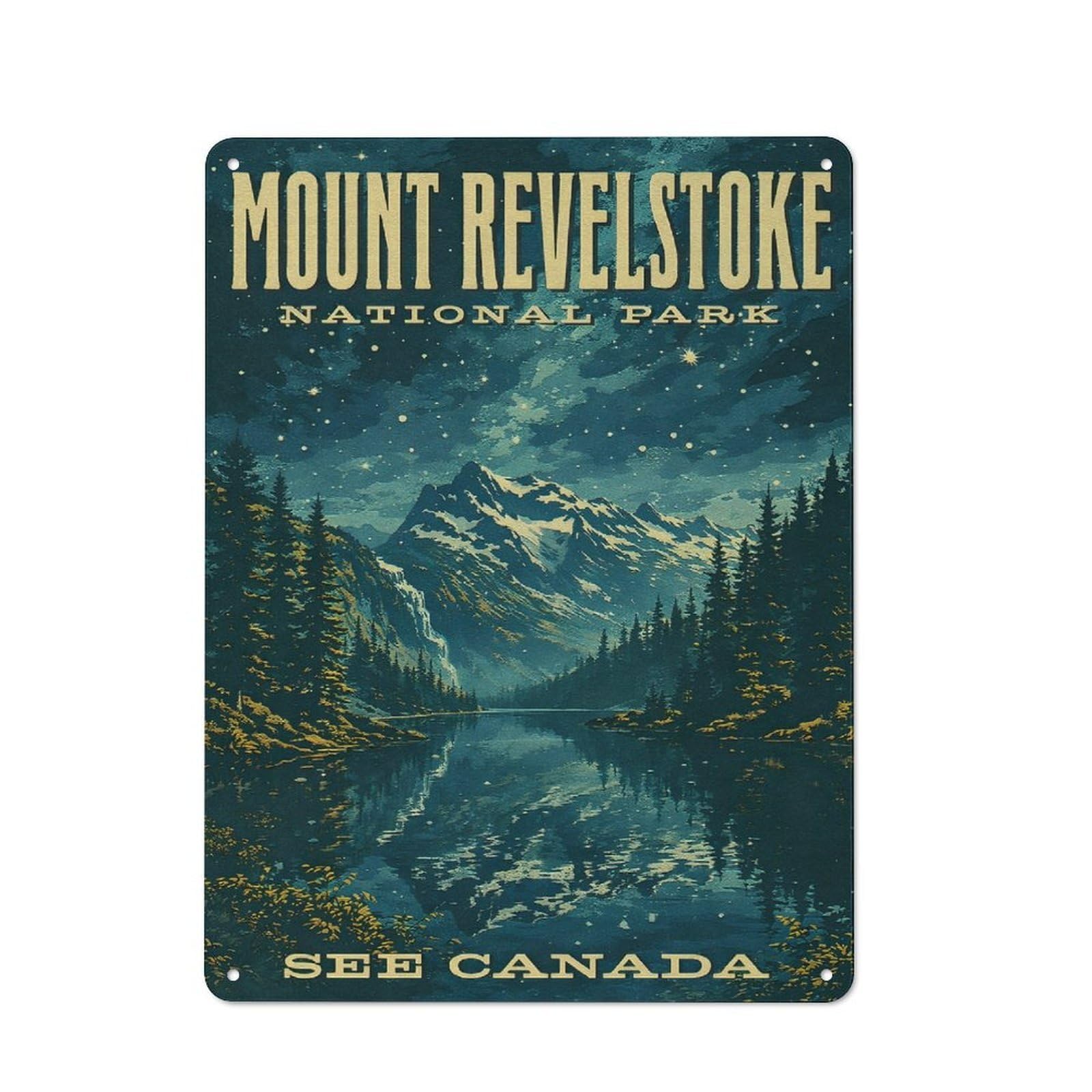 Junmoney Style-18 Mount Revelstoke National Park Vintage Classic Metal Wall Decor 40X30cm, Office Metal Sign For Workspace, Cafe, Shop Or Desk Area