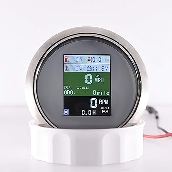 85MM Boat GPS Speedometer Gauge 6 in 1 Multi-Functional Digital GPS Gauge with Speedometer Tachometer Fuel Level Water Temp Oil Pressure 10Bar with Alarm 9-32V