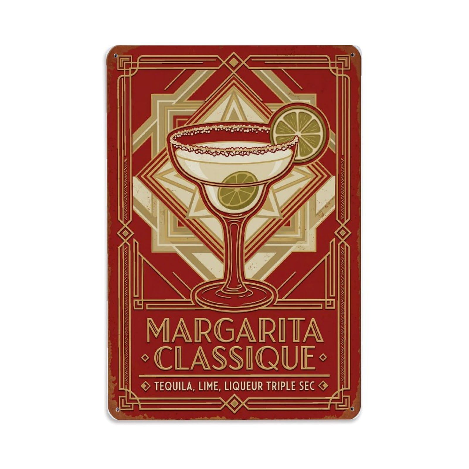 Margarita Tropical Drink Recipe 1 Metal Tin Sign Plaque Wall Decor for Cafe, Club Bar, Office, Home Garden Metal Poster 8x12Inch