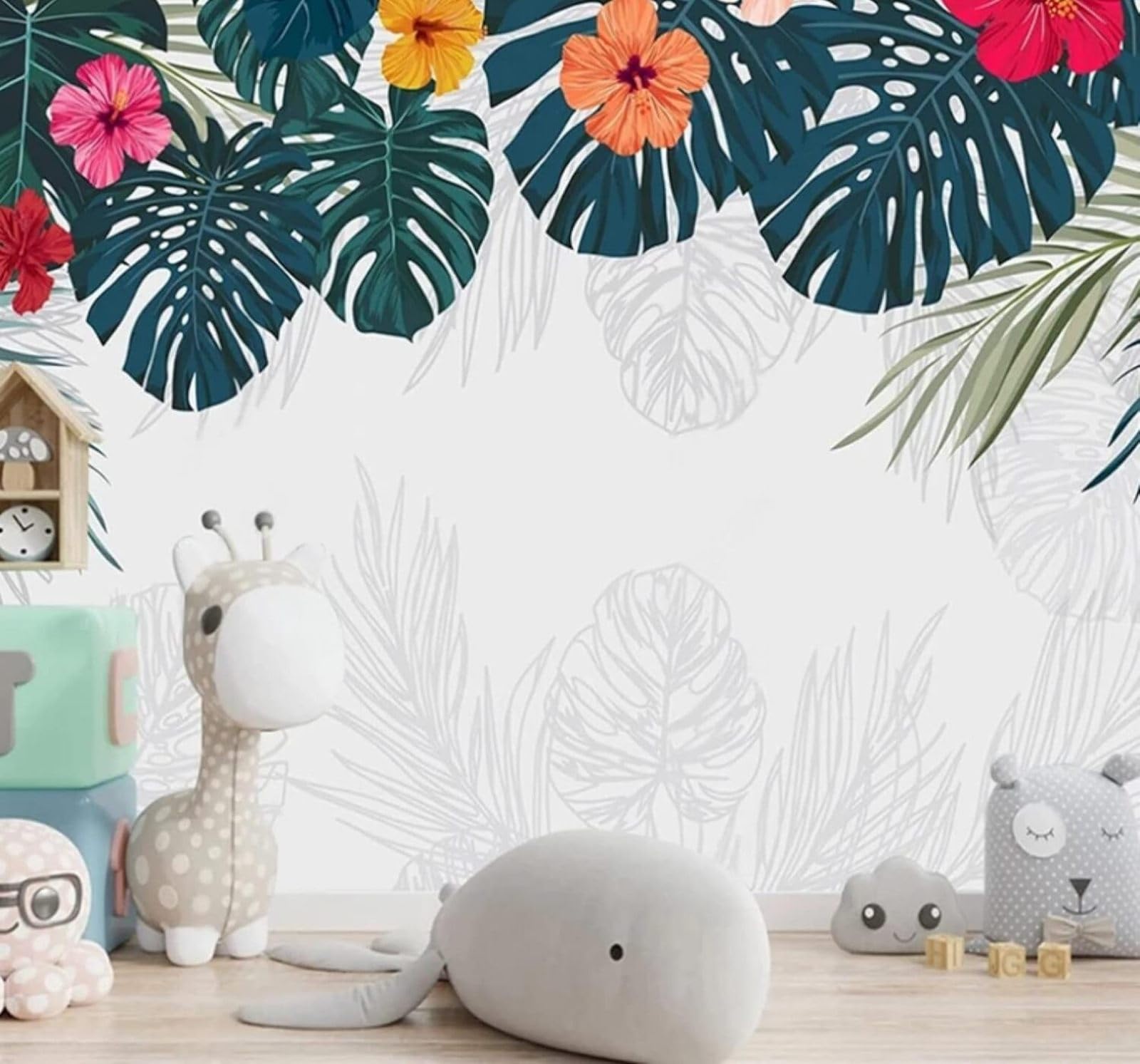 Hand Drawn Fresh Plants Leaves Flowers 3D Wallpaper Easy Install Feature Office Living Room Sofa Bedroom TV Background Wall Decoration-250cm×170cm