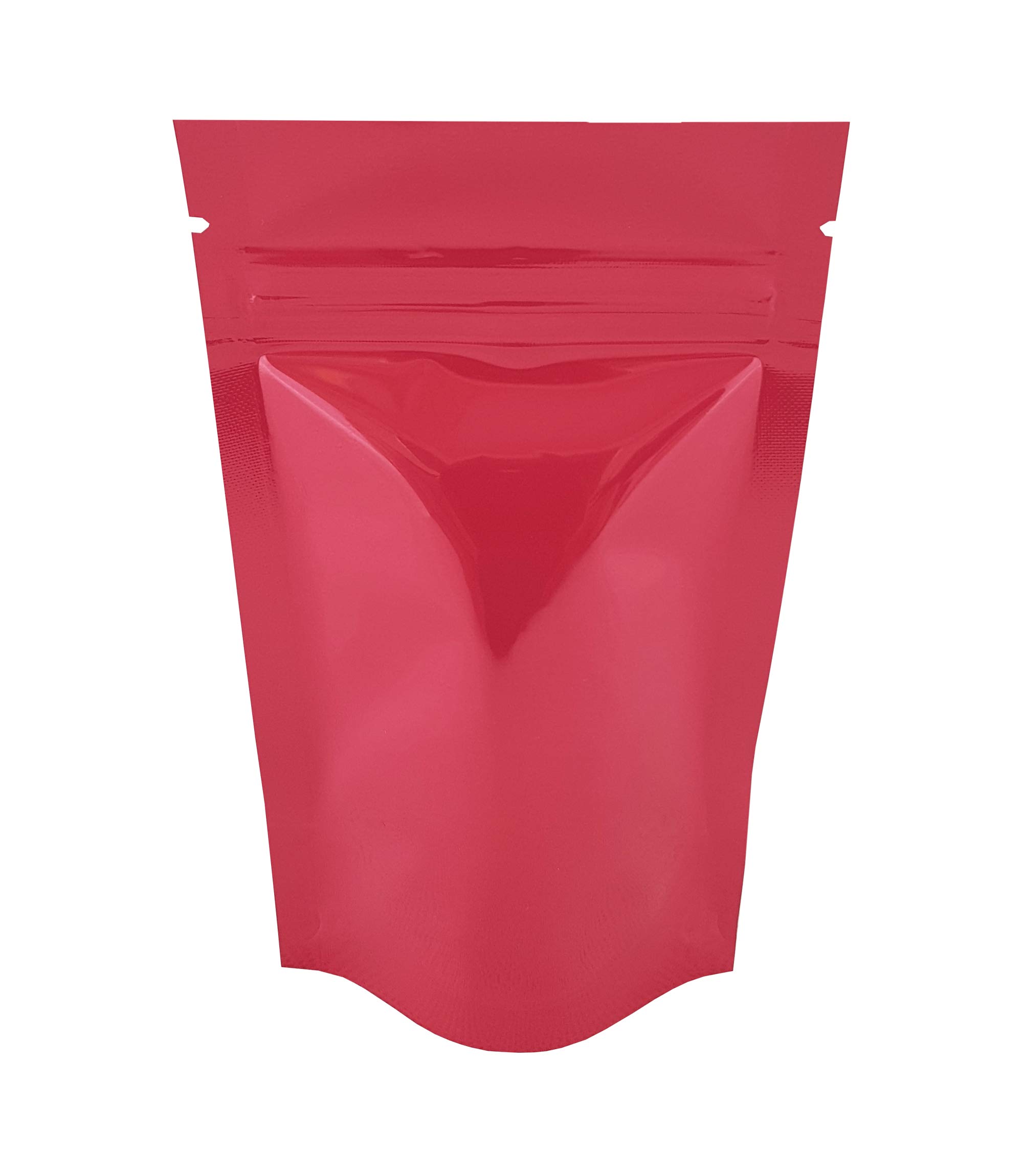Rightpak Stand Up Pouches 200 Pieces 8cm x 13cm, Pink Shiny Heat Sealable Tear Notches Smell Proof for Food Storage With Ziplock