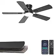 Phylluz 42'' Flush Mount Ceiling Fan with Light, Small Black Low Profile Ceiling Fan for Kids Room & Home Office, Quiet DC Motor, Space-Saving Modern Fan with App/Remote Control