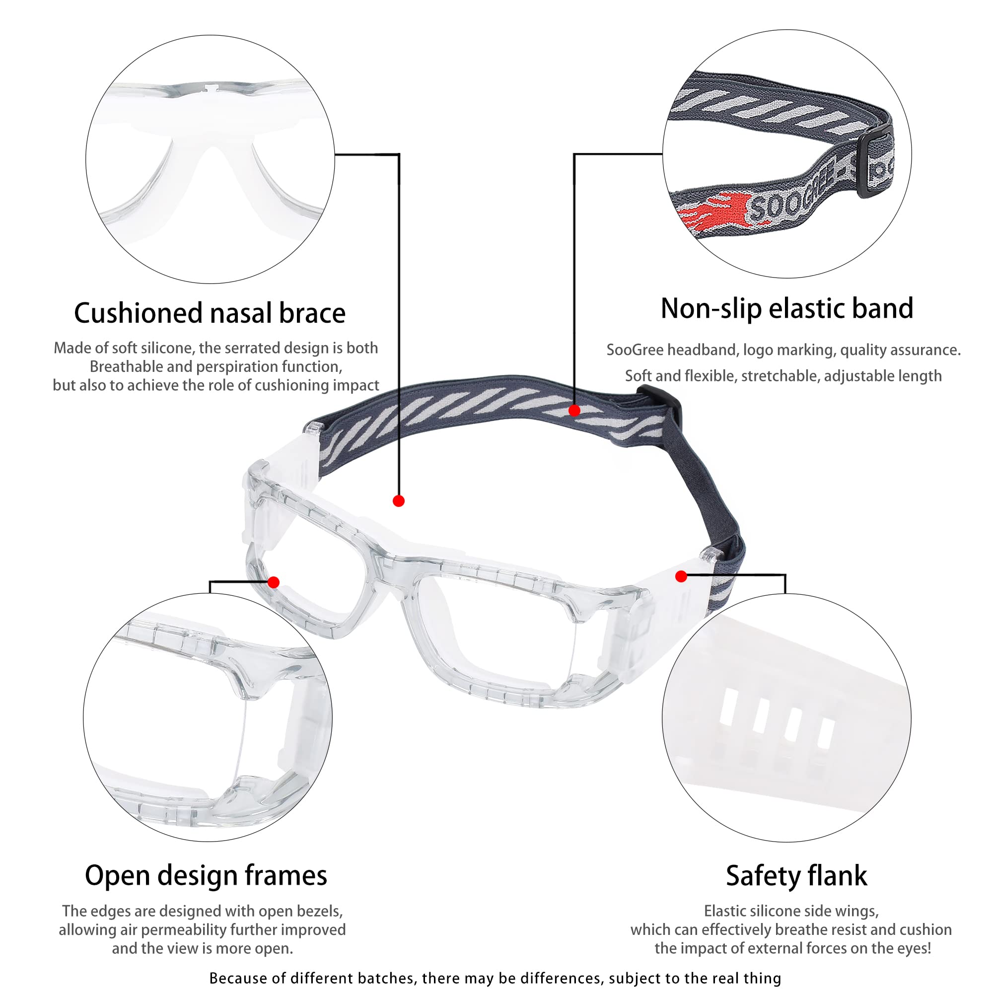 SooGree Sportbrille, Basketball, Fußball, Racketball-Brille für Herren und Damen, austauschbarer Sicherheitsschutz