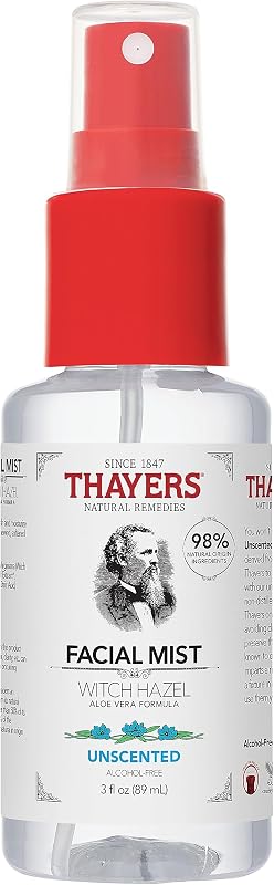 Alcohol-Free Witch Hazel Facial Mist Toner with Aloe Vera, Unscented, Soothing and Hydrating, for All Skin Types, Trial Size, 3 oz
