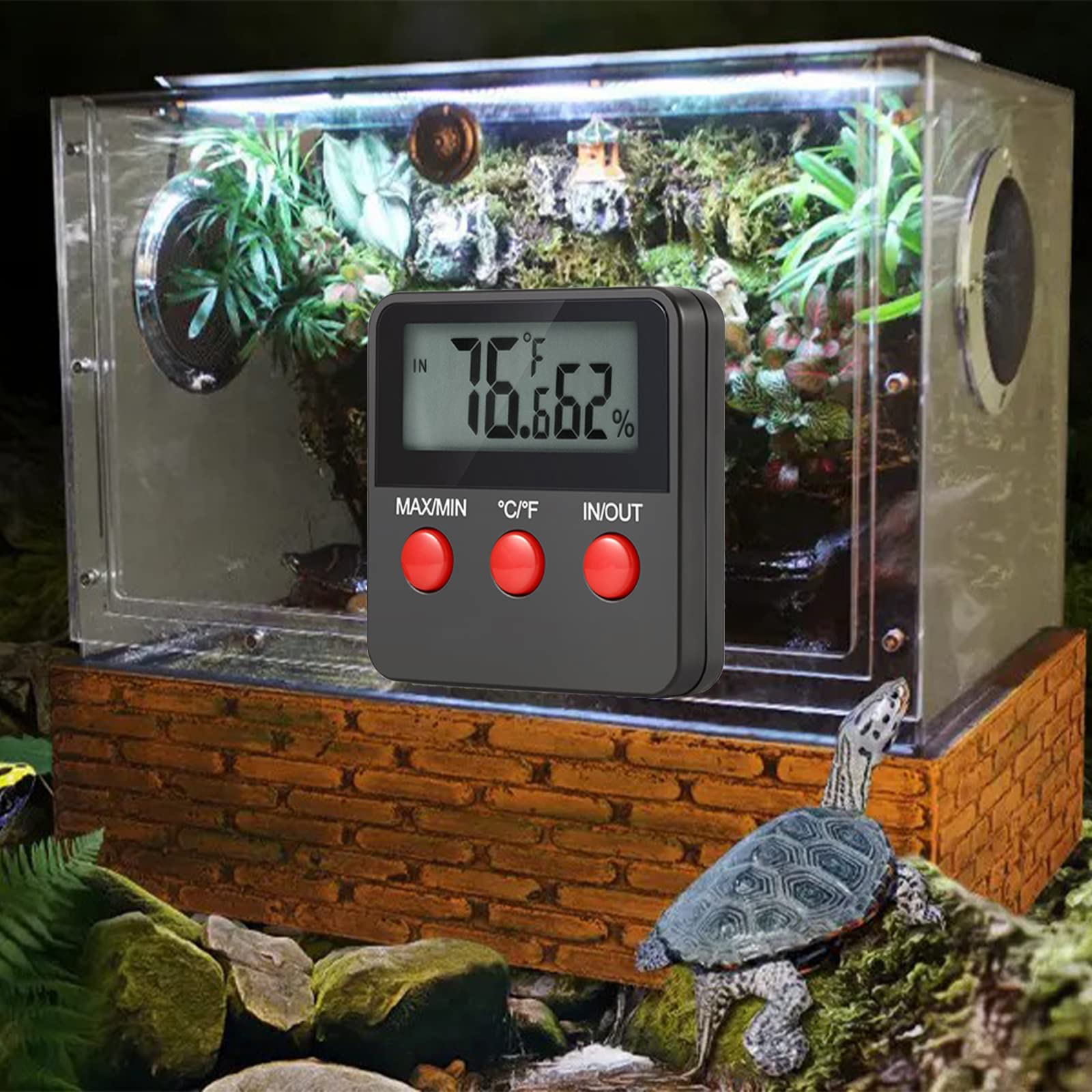 Misuratore Digitale GERUI Per Terrari - Termometro E Igrometro Per Rettili, 6x6 Cm - Foto 3