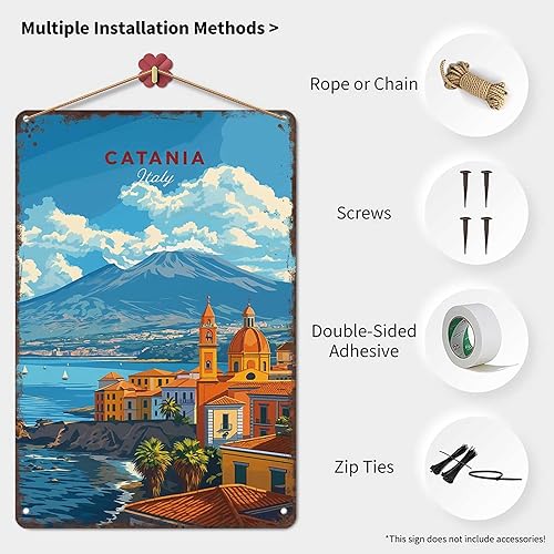 Miniatura 3 de VIOTTE Cartel de metal divertido de 8 x 12 pulgadas Catania, Italia, Sicilia, aluminio, decoración de pared, pintura para decoración del hogar, bar,