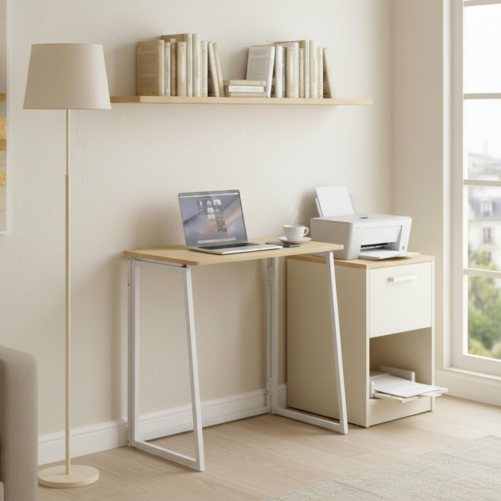1 Pezzo Scrivania Pieghevole Piccola da 80CM di Larghezza, Tavolo Tavolino Pieghevole Scrivania a Scomparsa Piccolo per Ufficio/Studio/Camera da Letto/Soggiorno(Rovere&Bianco)