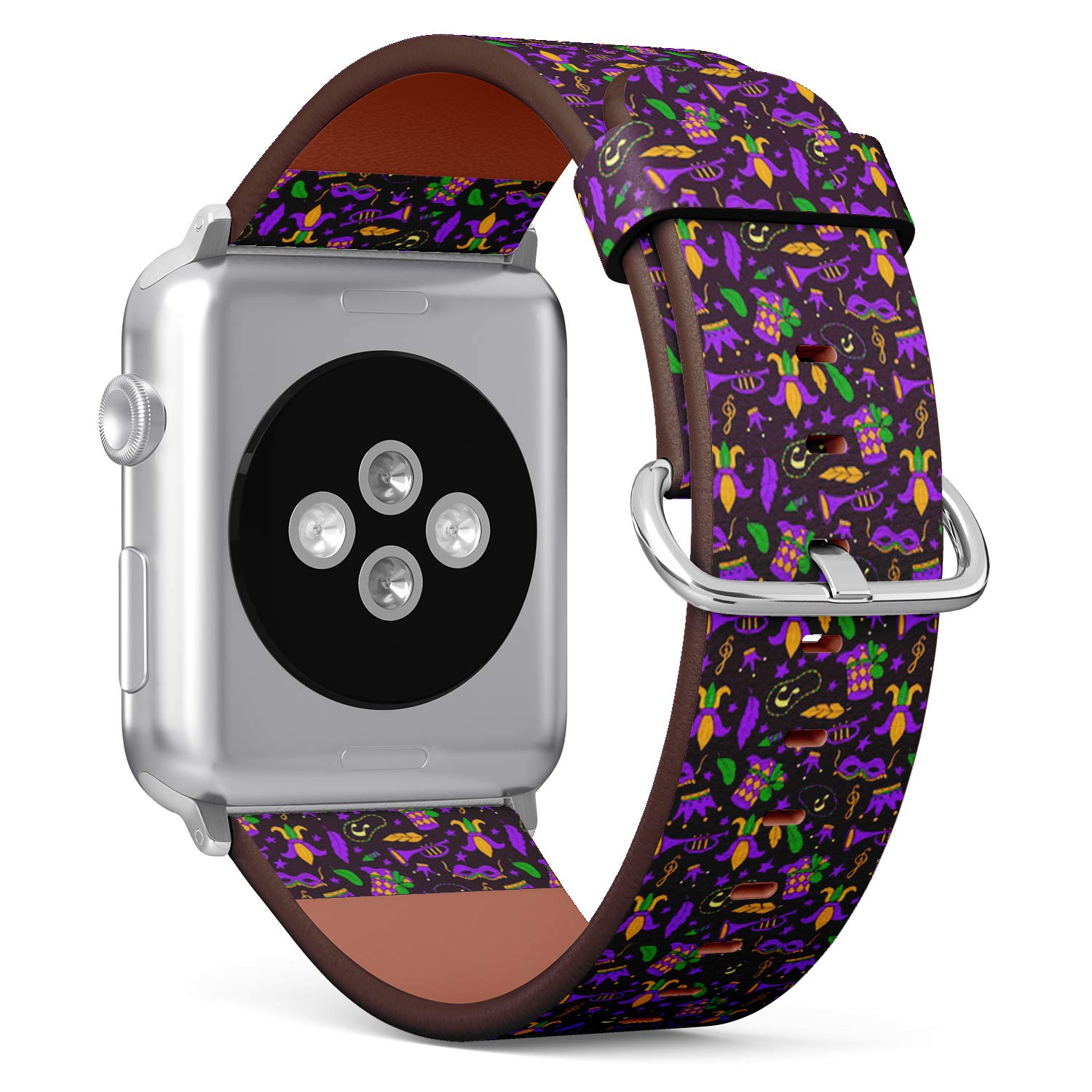 band, Compatible with Small Apple Watch 38/42mm, Replacement Leather Band Bracelet Strap Wristband Accessory // Mardi Gras Balloon