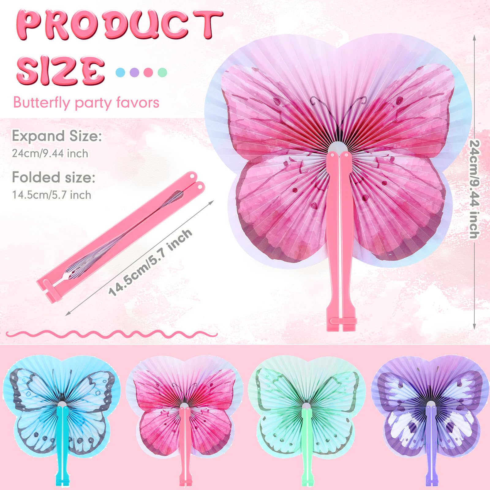 Taiyin 12 Pcs Butterfly Paper Hand Fans Decorative Folding Handheld Fans Butterfly Party Supplies for Summer Holiday Wedding Birthday Baby Shower Party Decor Travel Camping Employee Gift DIY Crafts
