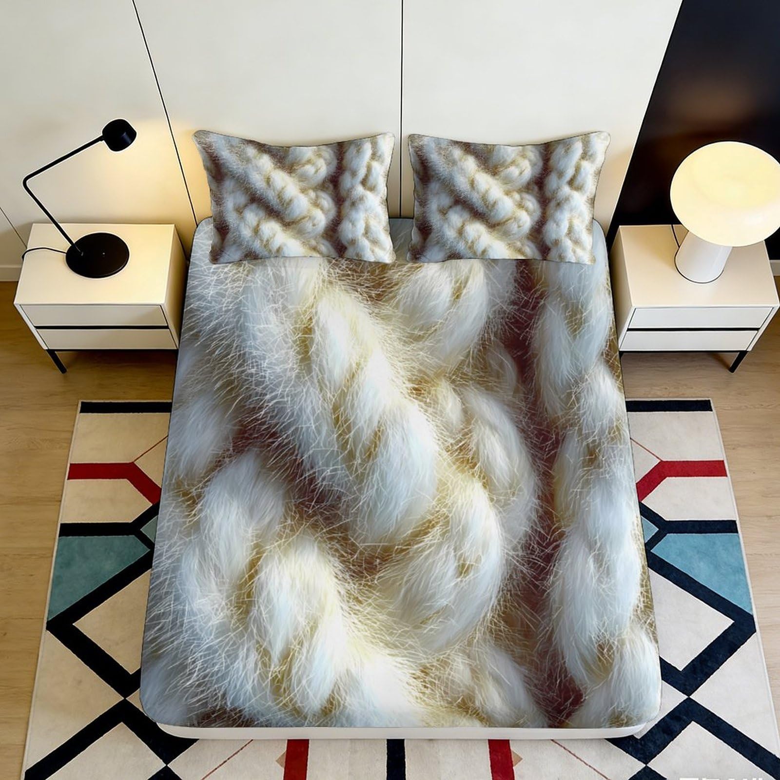 3D Printed Braided Yarn Fitted Sheet Microfiber Soft Texture Mattress Cover for Bedroom Dorm Decoration 90x200x25cm