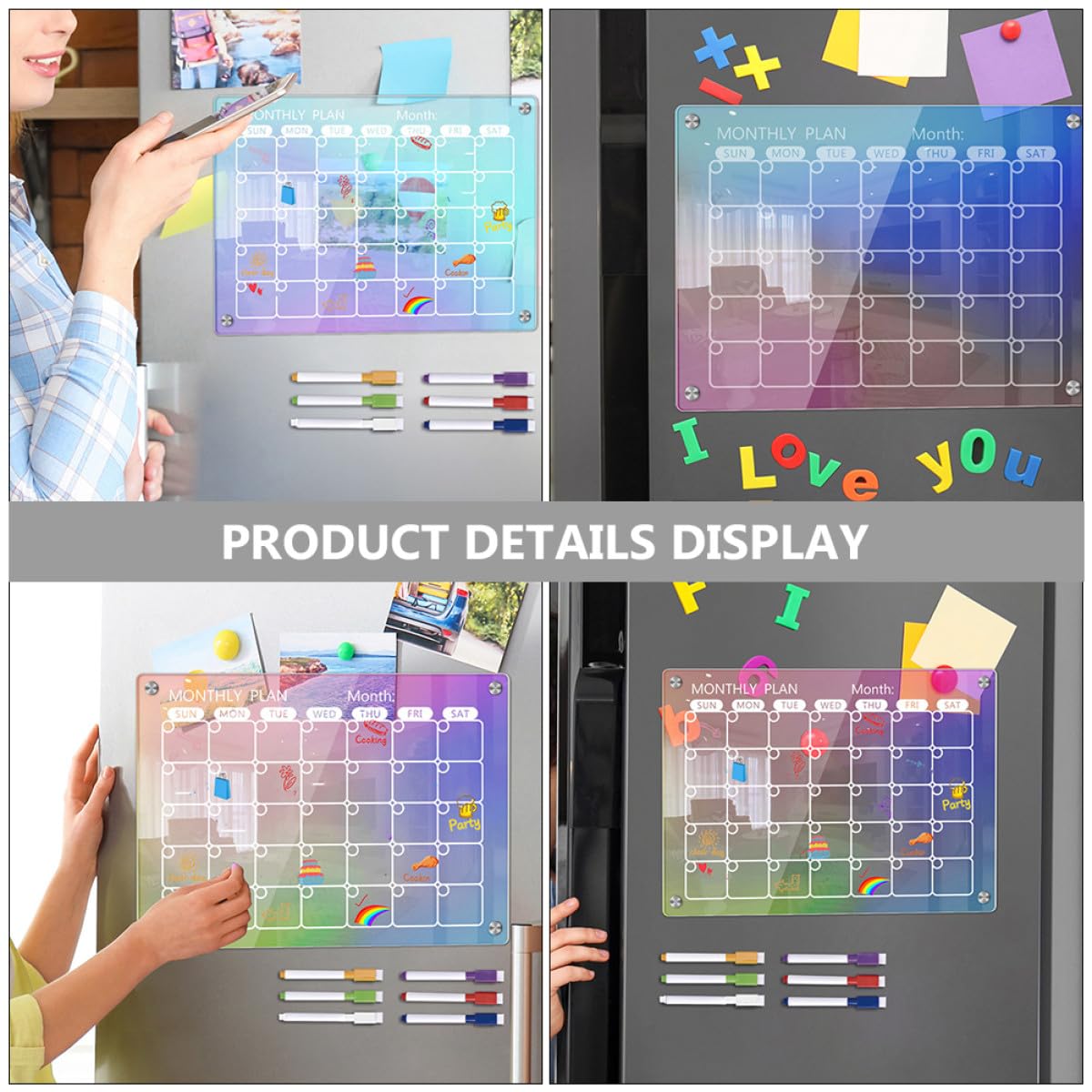 Tableau Mémo Effaçable à Sec Planificateur Magnétique Quotidien en Acrylique Stylo, Lisse Résistante Ensemble 1 Set pour Bureau ou Maison