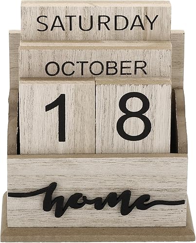 PATIKIL Calendario perpetuo de bloques de madera vintage, bloques de visualización de fecha de mes de madera para escritorio, oficina, decoración