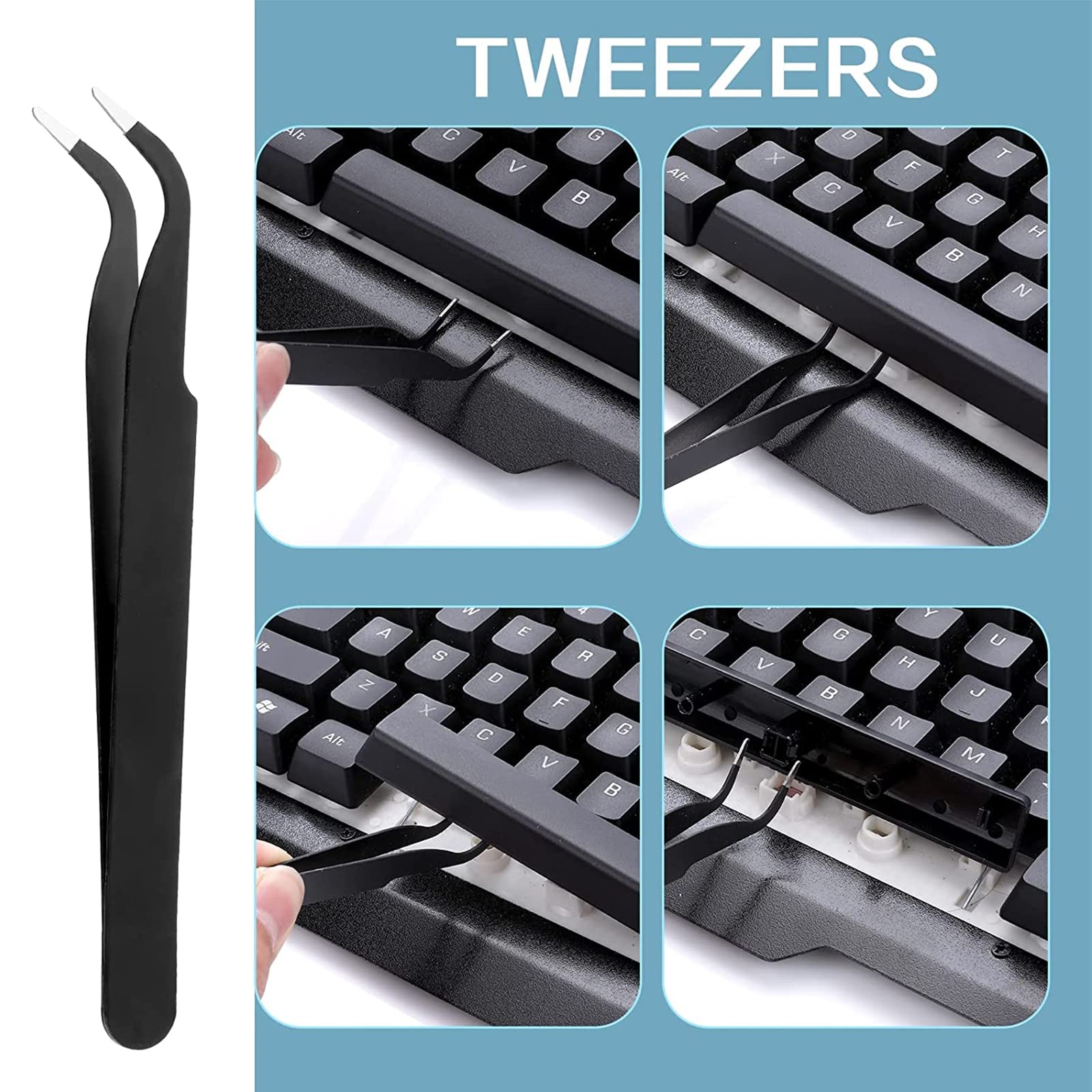 Kit De Nettoyage De Clavier 6 Ppièces, Brosse Clavier, Extracteur De Commutateur De Clé, Kit 'Extraction De Clavier avec Pince À Épiler, pour Claviers Mécaniques Rempla