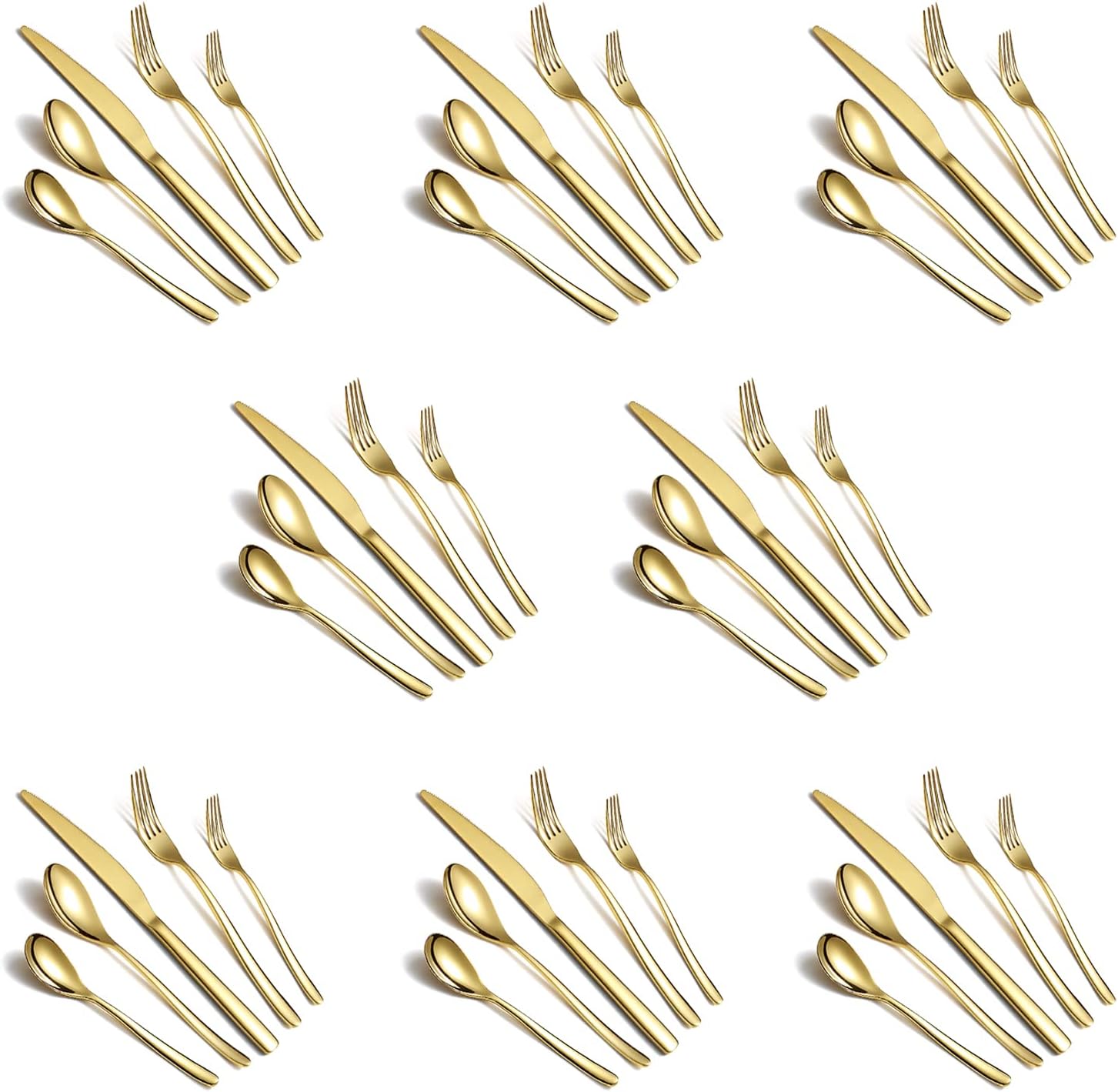 HOMQUEN 40-Piece Gold Silverware Set, Gold Flatware Set for 8, Stainless Steel Tableware Cutlery Set, Utensil Sets for Kitchen, Forks and Spoons Silverware (Shiny Gold)