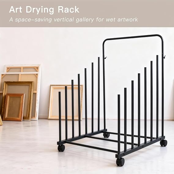 Art Storage Rack with Caster Wheels, Art Drying Rack, Metal Canvas Storage, Painting Rack, Drying Rack for Studios, Artworks, Gallery, Perfect Art Rack for Display of Canvas