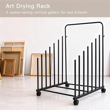 Art Storage Rack with Caster Wheels, Art Drying Rack, Metal Canvas Storage, Painting Rack, Drying Rack for Studios, Artworks, Gallery, Perfect Art Rack for Display of Canvas