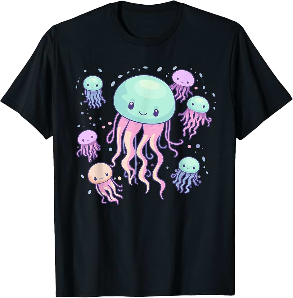 Jelly Fish Adorable Kawaii Ocean Animals Aesthetic Jellyfish Cute Kawaii Sea Ocean Creature Fish School Pastel T-Shirt