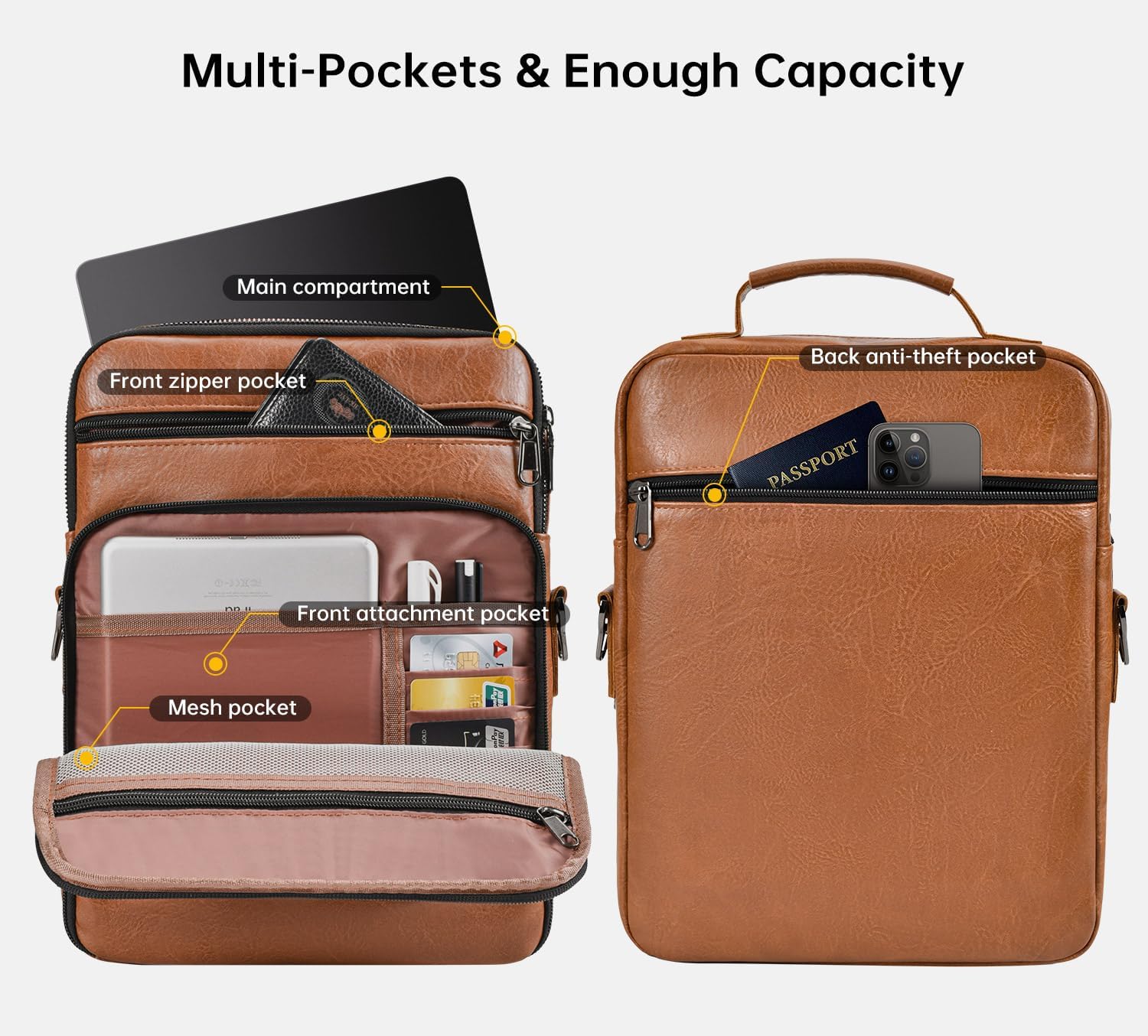 13 Inch Leather Laptop Sleeve Bag for 2026 MacBook Neo A18 Pro A3404, 2026-2022 MacBook Air 13 M5 M4 M3 A3449 A3240 A3113, Protective Carrying Bag Travel Case with Accessory Pockets, Brown