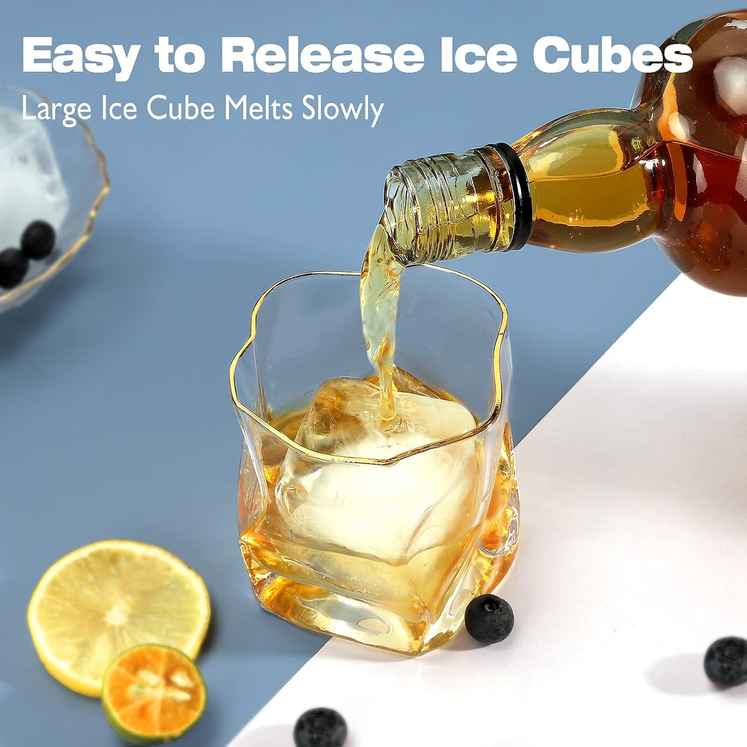 DOQAUS Square Ice Cube Trays - Large Ice Cube Tray for Making 12 Pcs 2.2'' Ice Cubes, Easy Release & Reusable Silicone Ice Trays with Lids for Chilling Whiskey Cocktail Bourbon Juice - 2 Pack