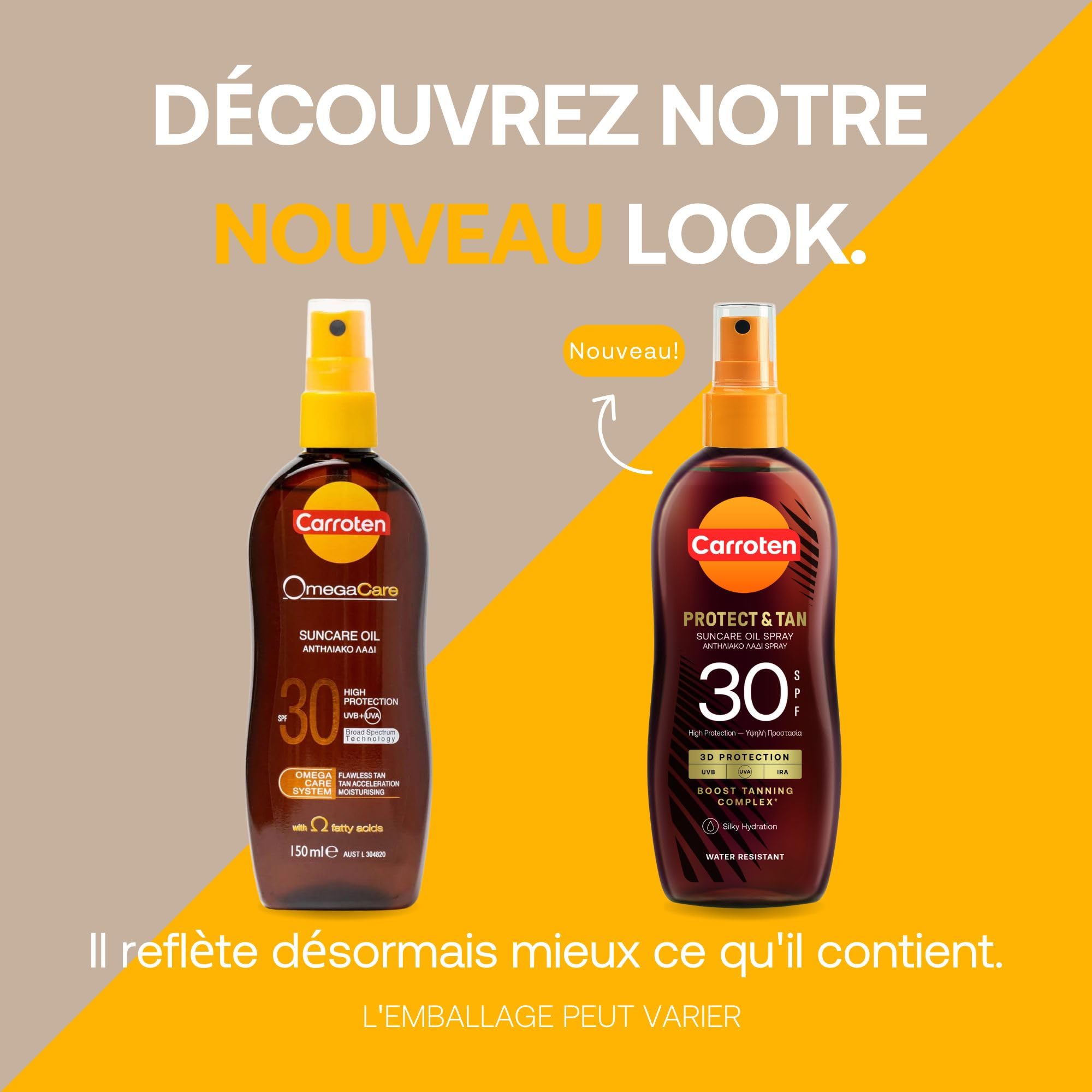 Carroten OmegaCare Tanning Oil FPS 30, 150 ml - Huile Bronzante avec Acides Gras Oméga - Accelerateur de Bronzage avec Protection Solaire - Spray Solaire Protectrice