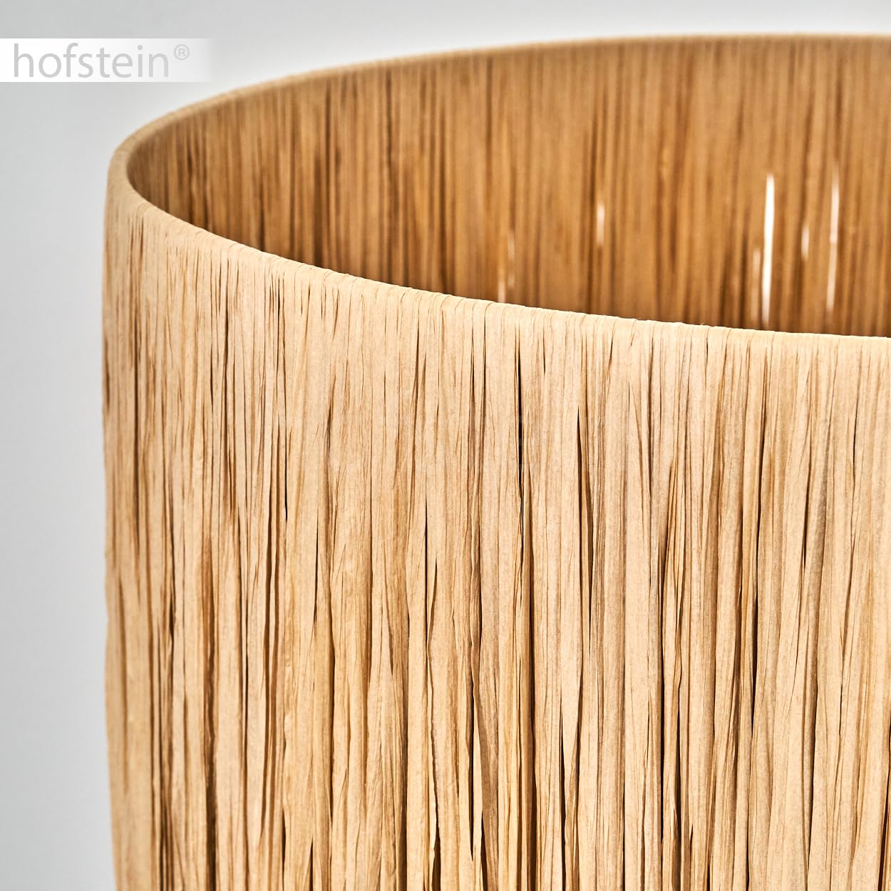 HOFSTEIN Stehleuchte Granja, moderne Stehlampe aus Metall/Bast in Schwarz/Naturfarben, Leuchte im Boho/skandinavischen Design Ø 40 cm, Fußschalter, E27, Wohnzimmer, Schlafzimmer, Esszimmer, Flur