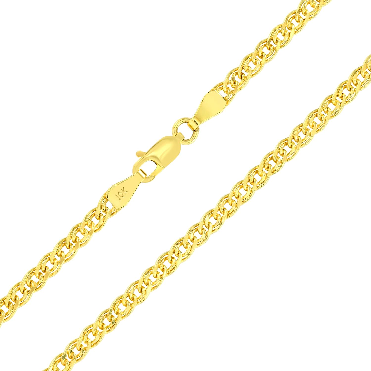 Nuragold 10k Real Yellow Gold Double Cuban Link 3.5mm Curb Chain Necklace (16"-26") Italian Jewelry for Men & Women