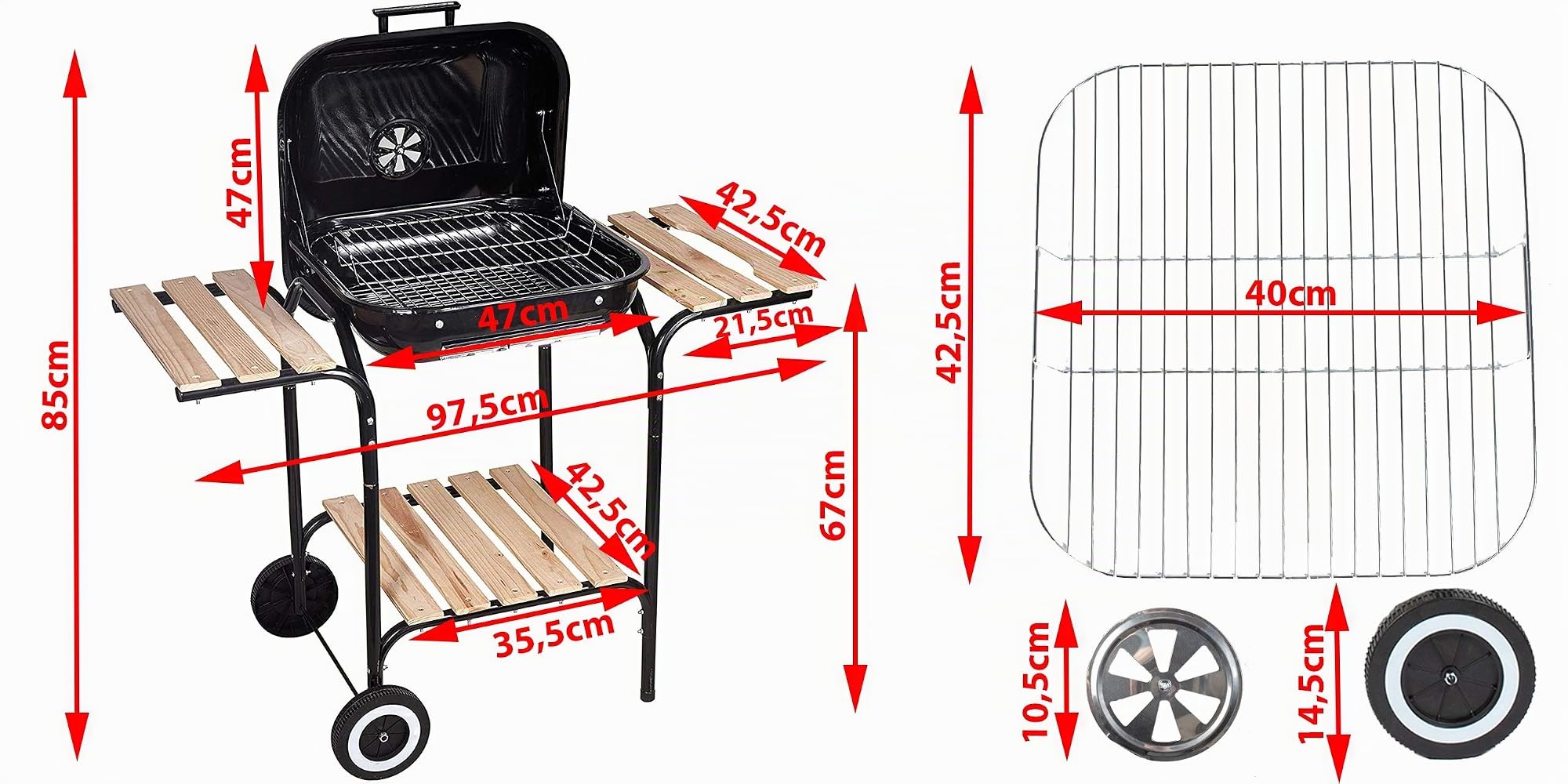 GrillMaster Kohlegrill EmaBend GM3000 + Gebläse, Gartenbau, Karbon, Mit Rollen, Holzböden