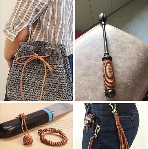 Miniatura 5 de WUTA Cuerdas redondas de cuero de vacuno, tiras de cuero genuino para hacer joyas, pulseras, collares, cuentas, cordones para hacer manualidades