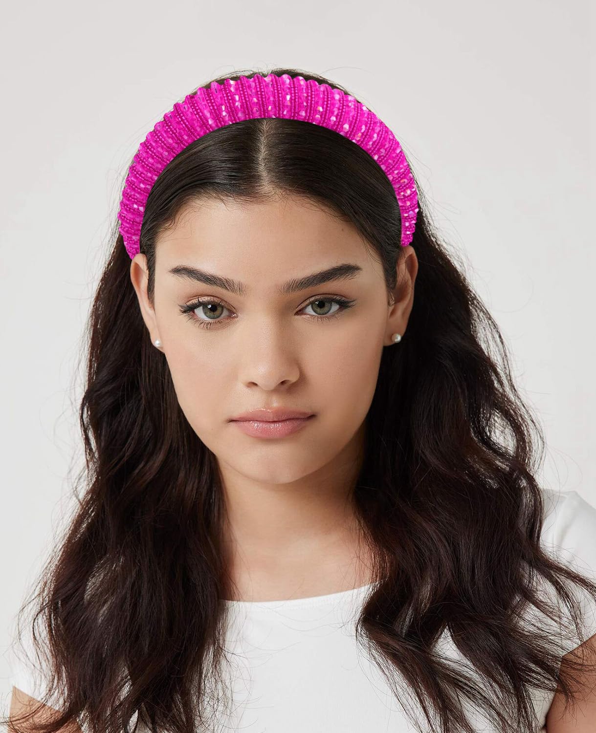 Puffy Crystal Headband Puffy Black Velvet and Clear Rhinestone Headband – Pink  main image 3
