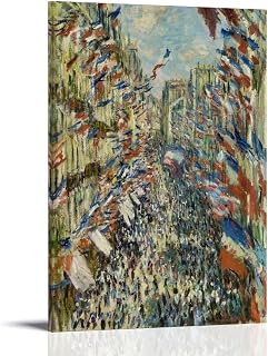 Impressionist Claude Monet Painting Rue Montorgueil Paris 1878 French Street Scene with Flags Wall Art Print Poster Home Decor Wall Art Hanging Picture Print Bedroom Decorative Paintings Room Aestheti