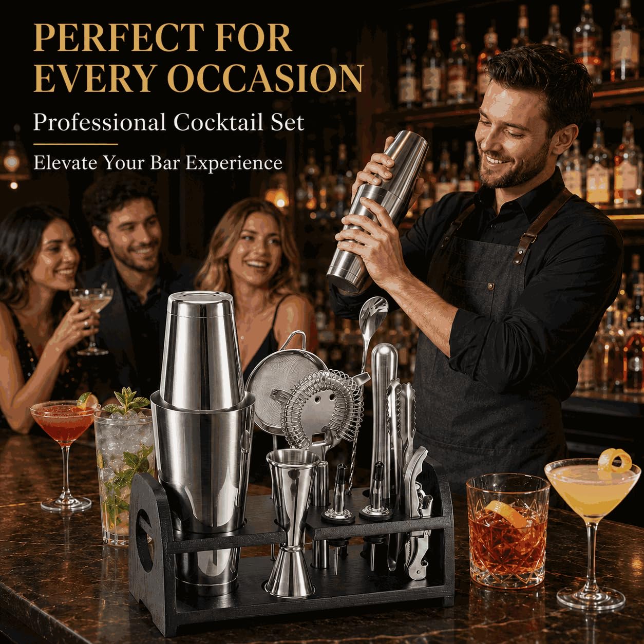 Semderm Pro Cocktail-Shaker-Set Mixology Barkeeper-Set, extra Dickes Boston-Shaker-Set aus Edelstahl, Cocktail-Set, Bar-Set, Barzubehör, Barkeeper-Set für Zuhause, Bar, Party