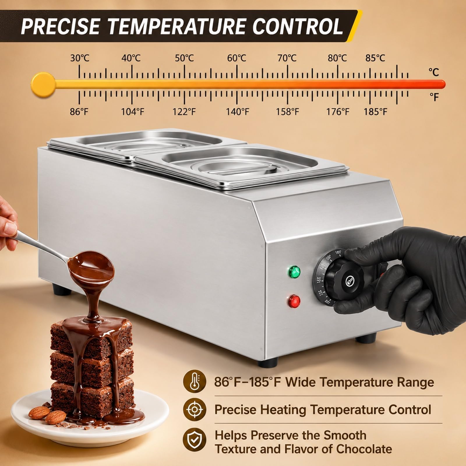 Máquina de templado de chocolate comercial, 4 L, 1000 W, olla de fusión de doble tanque
