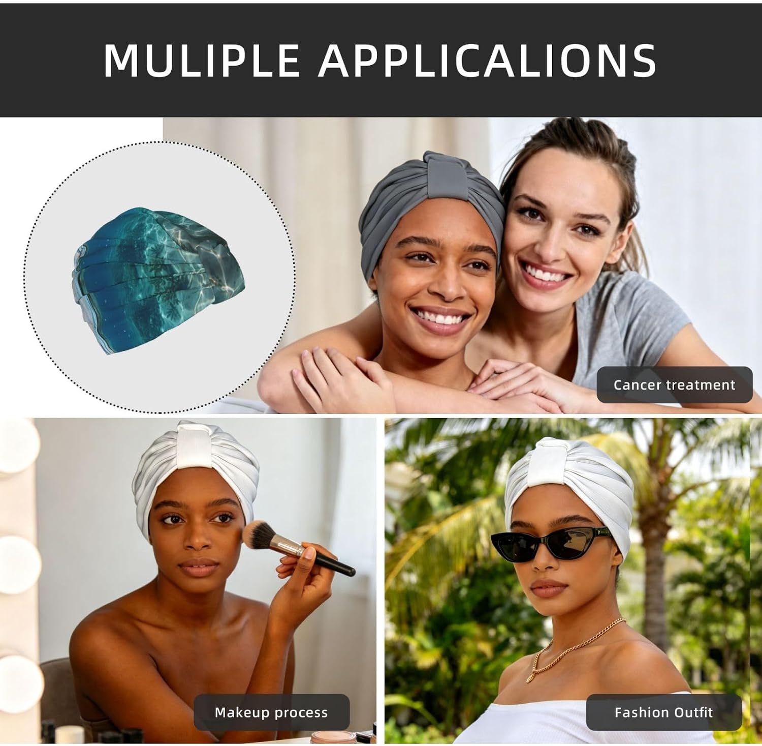 Sea Background Comfortable Pre-Tied Turban Headwrap - African Style Elastic Beanie For Chemo Patients, Adjustable Hair Cover Scarf For Yoga, Running, Or Daily Fashion image 5