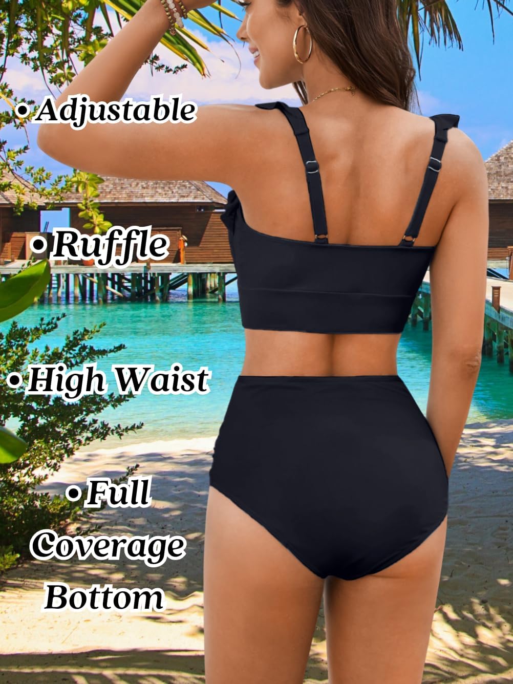 Women's 3 Piece Swimsuits, High Waisted Bikini Set with Floral Long Sarong Bathing Suit, Beach Vacation Pool Party