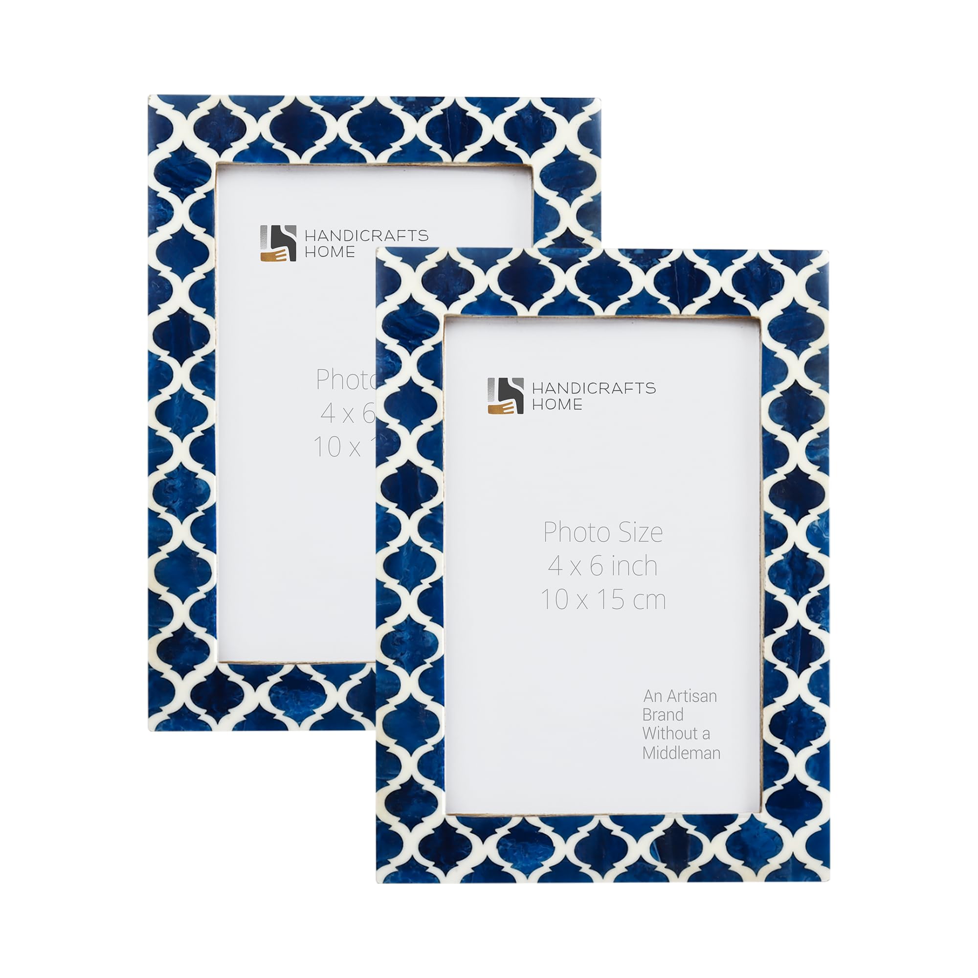 Handicrafts Home 4x6 Picture Frames Set of 2, Decorative Photo Frames for Tabletop or Wall Display, Blue and White Resin Inlay Frames, Coastal Home Decor for Living Room, Bedroom & Office