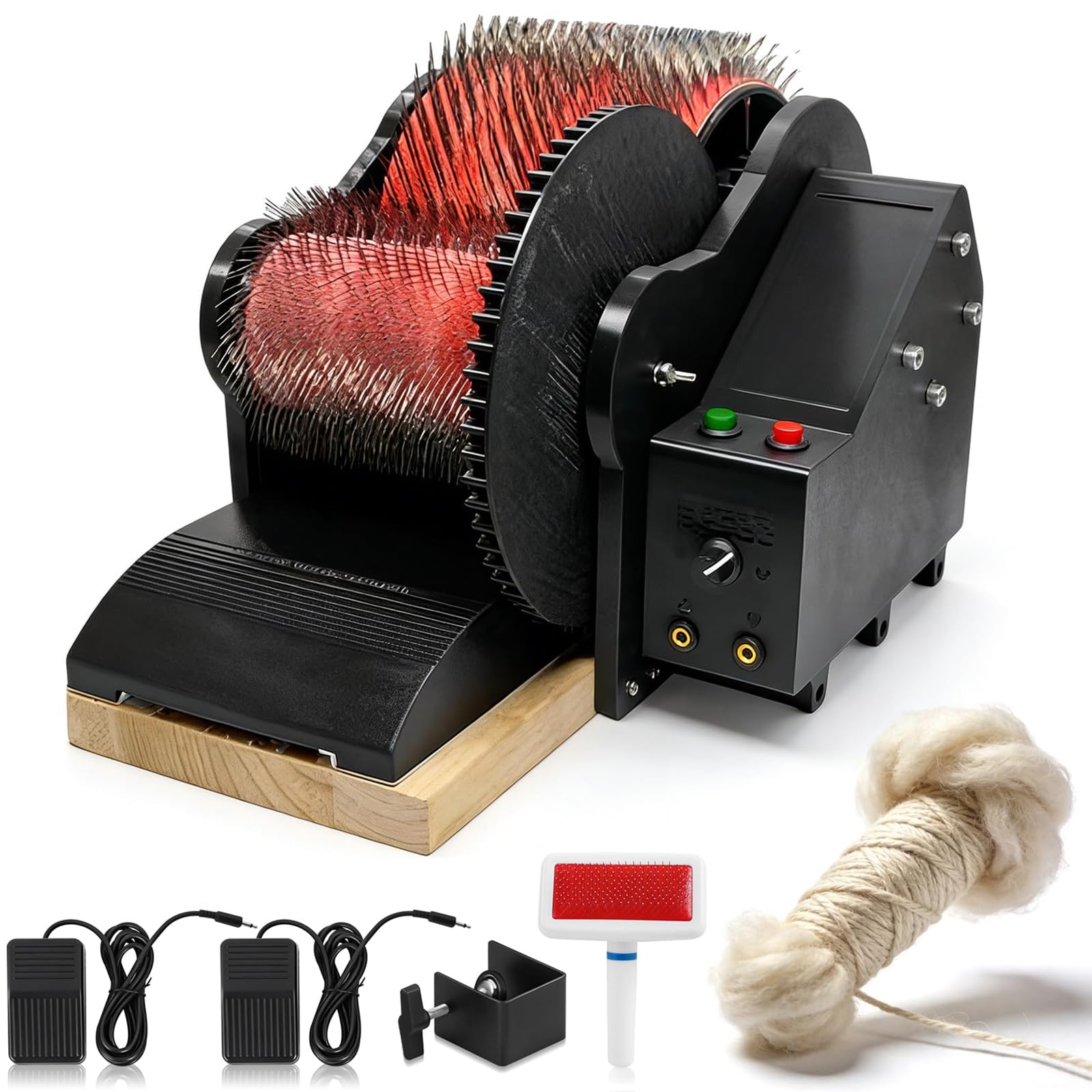 Elektryczna zgrzeblarka do wełny z pedałem, zgrzeblarka z filcem wełnianym do majsterkowania, tkanina igłowa Premium o regulowanej prędkości, idealna do zgrzeblenia wełny, sierści zwierząt