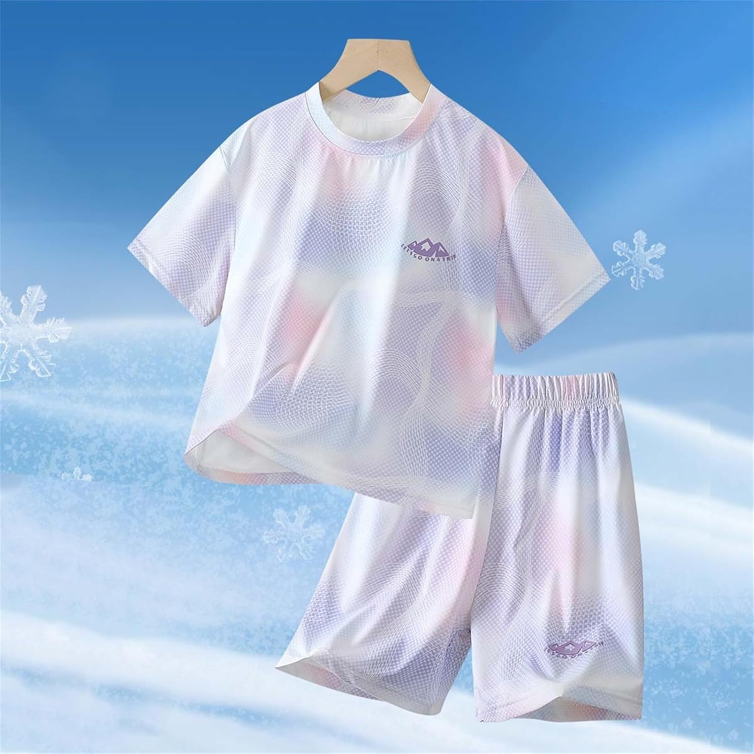 Girls Tie-dying Short Sleeve Outfit for Workout High Elastic Short Sleeve Shirt Wide Leg Casual Shorts Summer Set